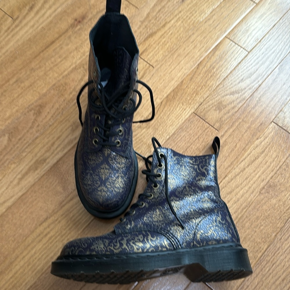 Dr. Martens Pascal BQ Baroque Crackle Finish Purple and Gold Boots